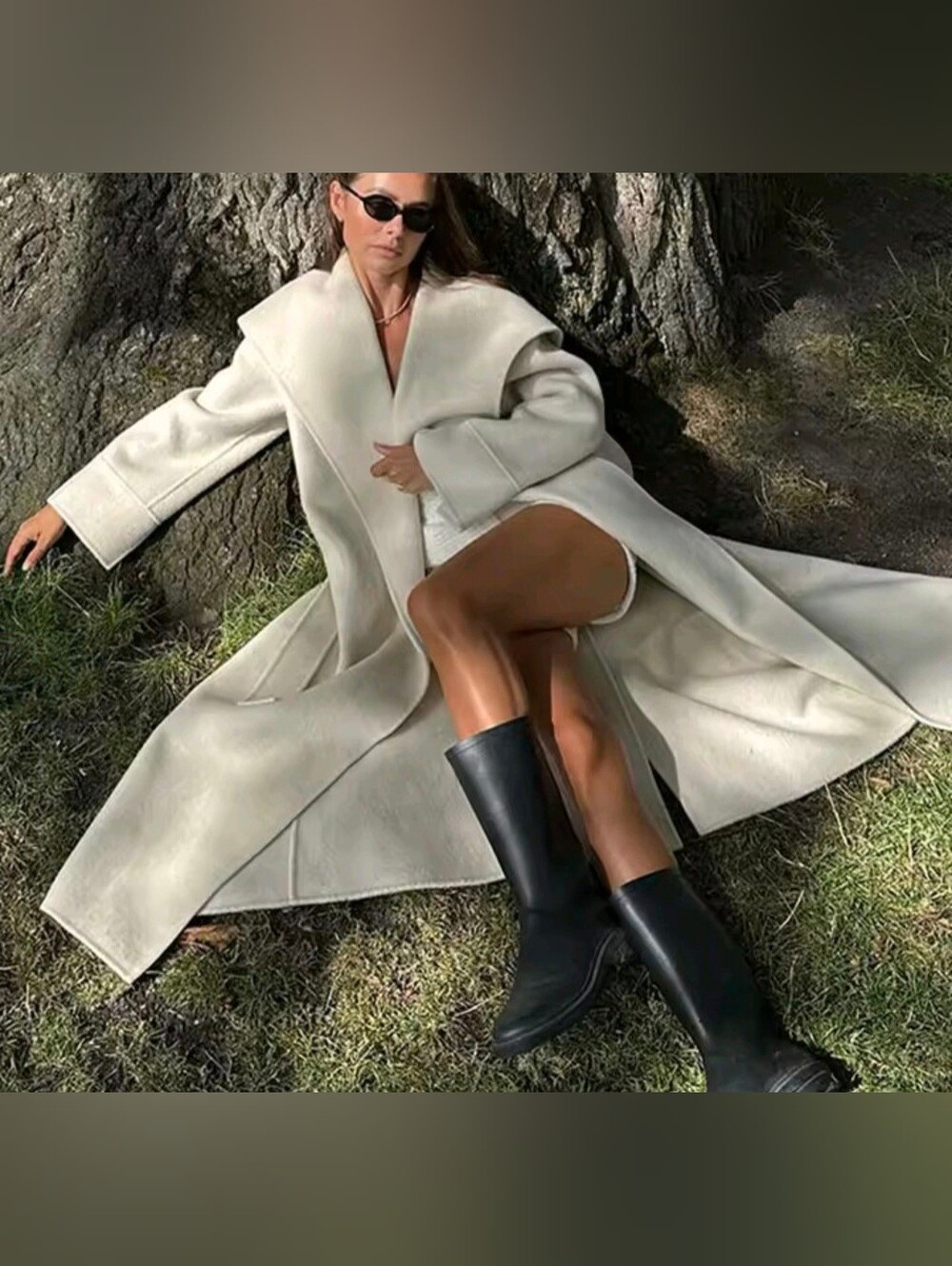 Elegant Women Long Coat Solid Shawl Collar Open Stitch Lace Up Thicken Lady Coat